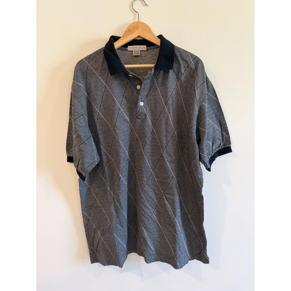 Vintage 90s Nicklaus Men's Polo Tee 100% Cotton XL Diamond Pattern Gray